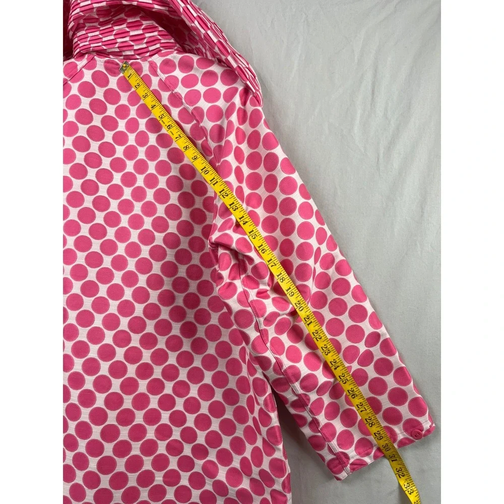 UBU Jacket Women XL Pink White Polka Dot Pleated Hooded Art to Wear Reversible